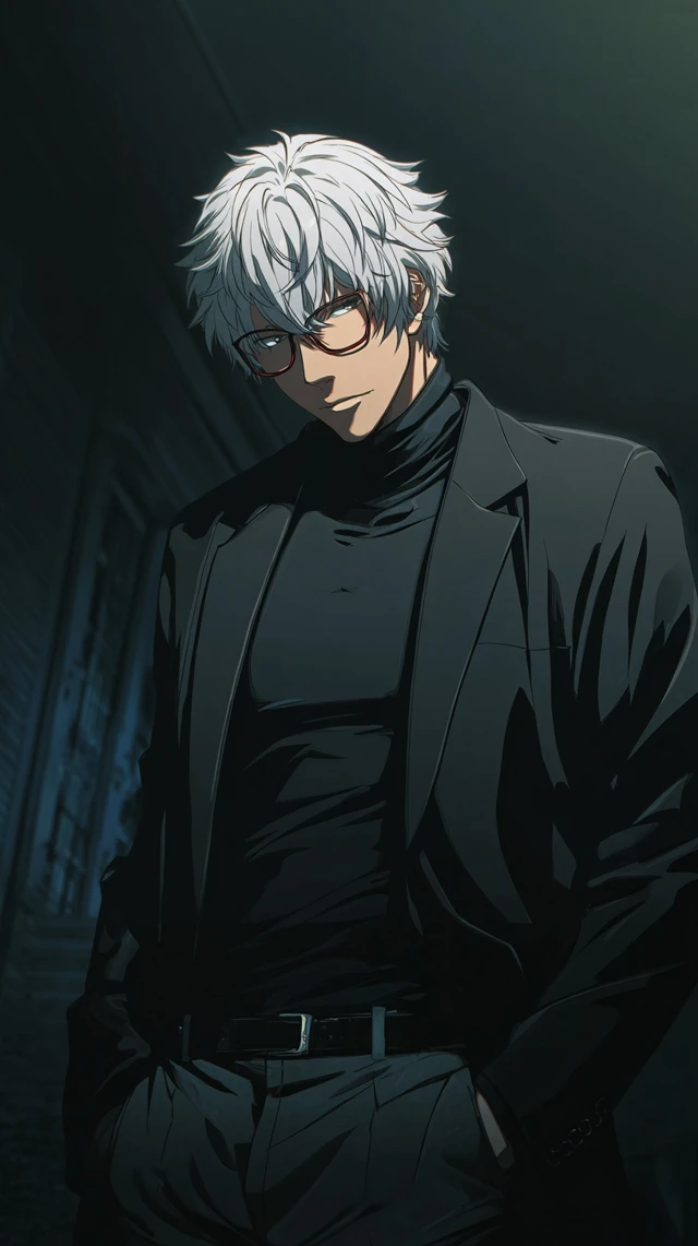 Handsome Anime Character Silver Hair Black Blazer