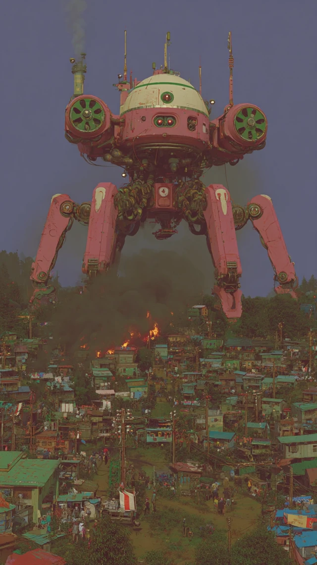Martian Machine Over Burning City