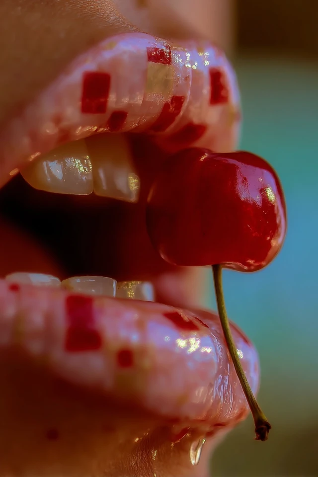 Glossy Lips with Cherry: Ultra Realistic Close-Up