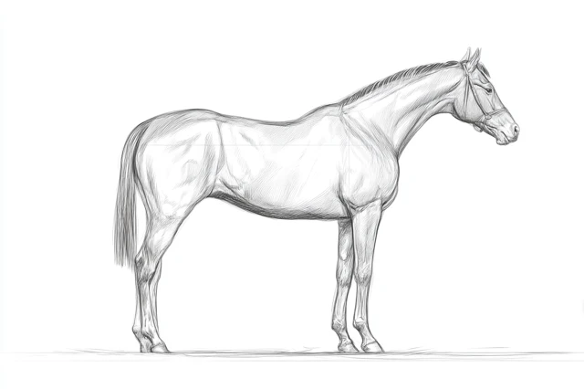 Horse Anatomical Sketch Detailed Line Drawing
