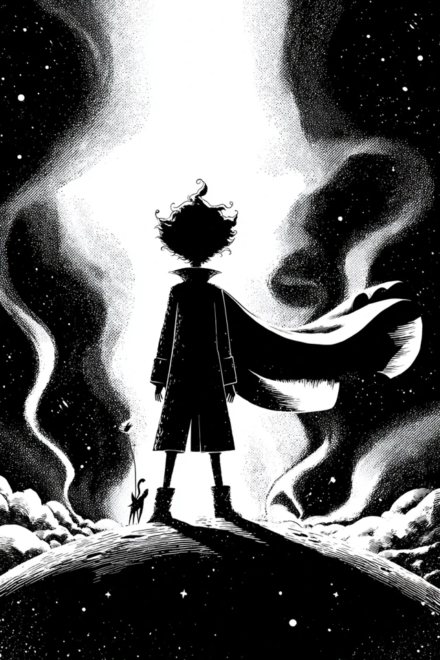 Little Prince in Space Retro Comic Illustration