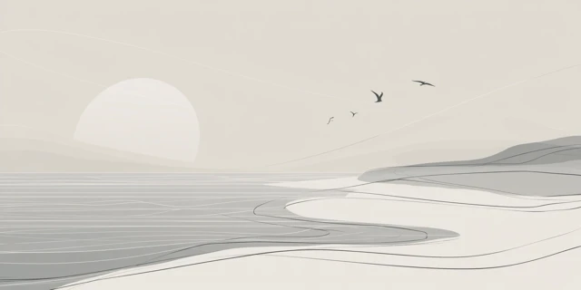 Minimalist Beach Scene Inspired by Picasso