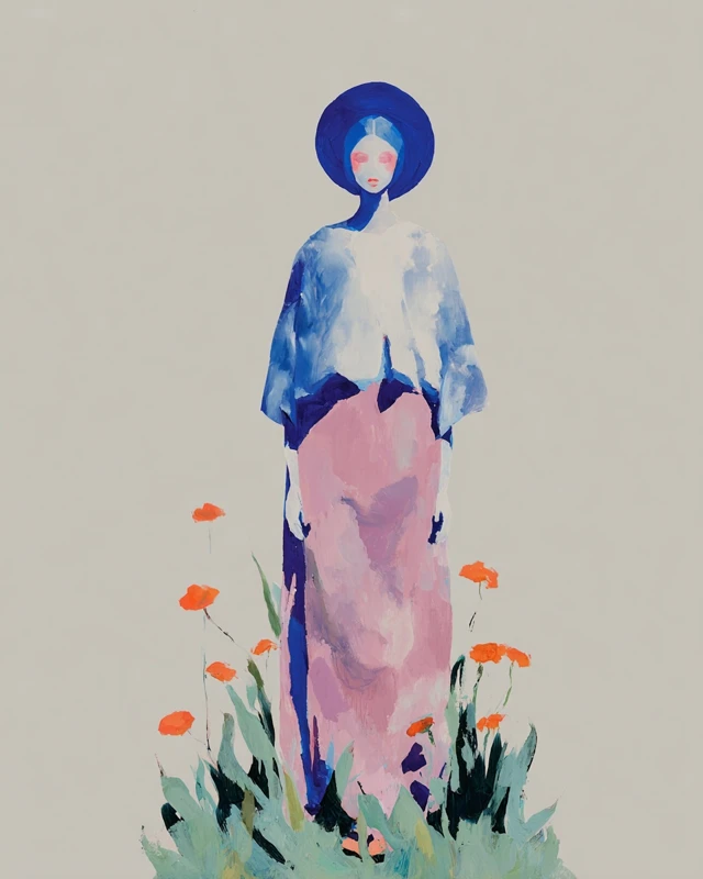 Mother Mary Portrait Pink and Blue Art