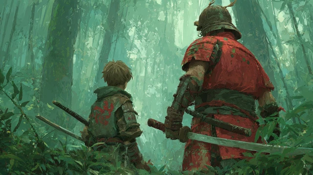 Viking Warrior and Samurai in Alien Rainforest