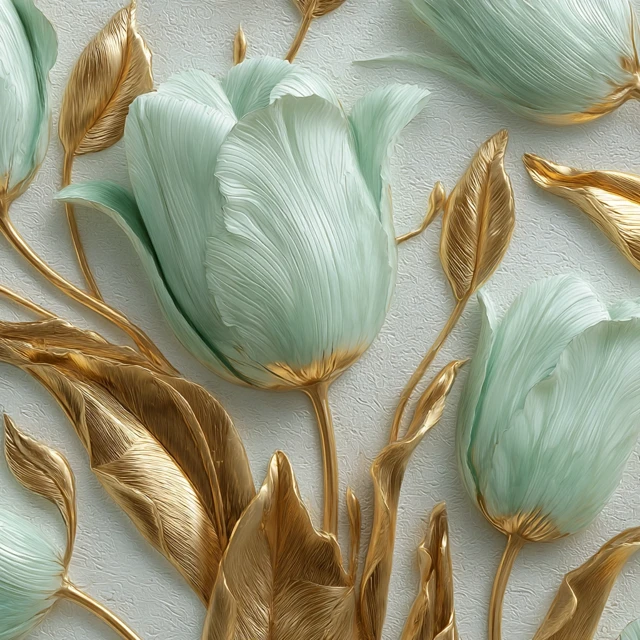 3D Mint Green and Gold Tulip Wall Art