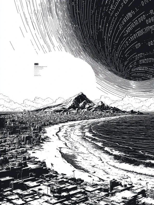 Binary Code Horizon Futuristic Landscape