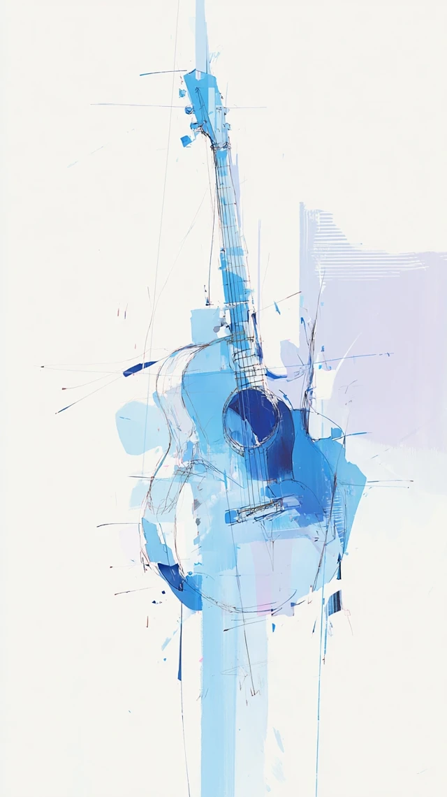 Abstract Acoustic Guitar Aquarelle Art