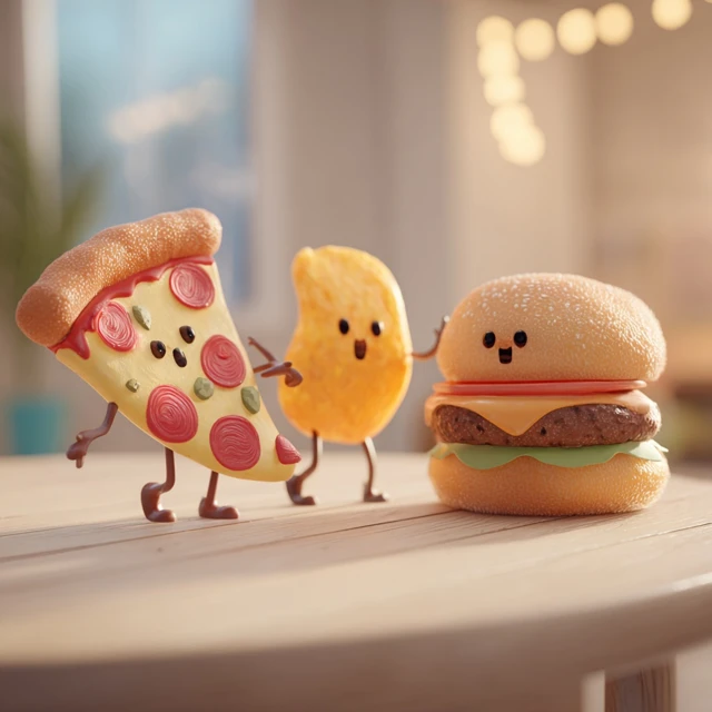 Dancing Pizza Burger and Chip Food Cartoon Fun