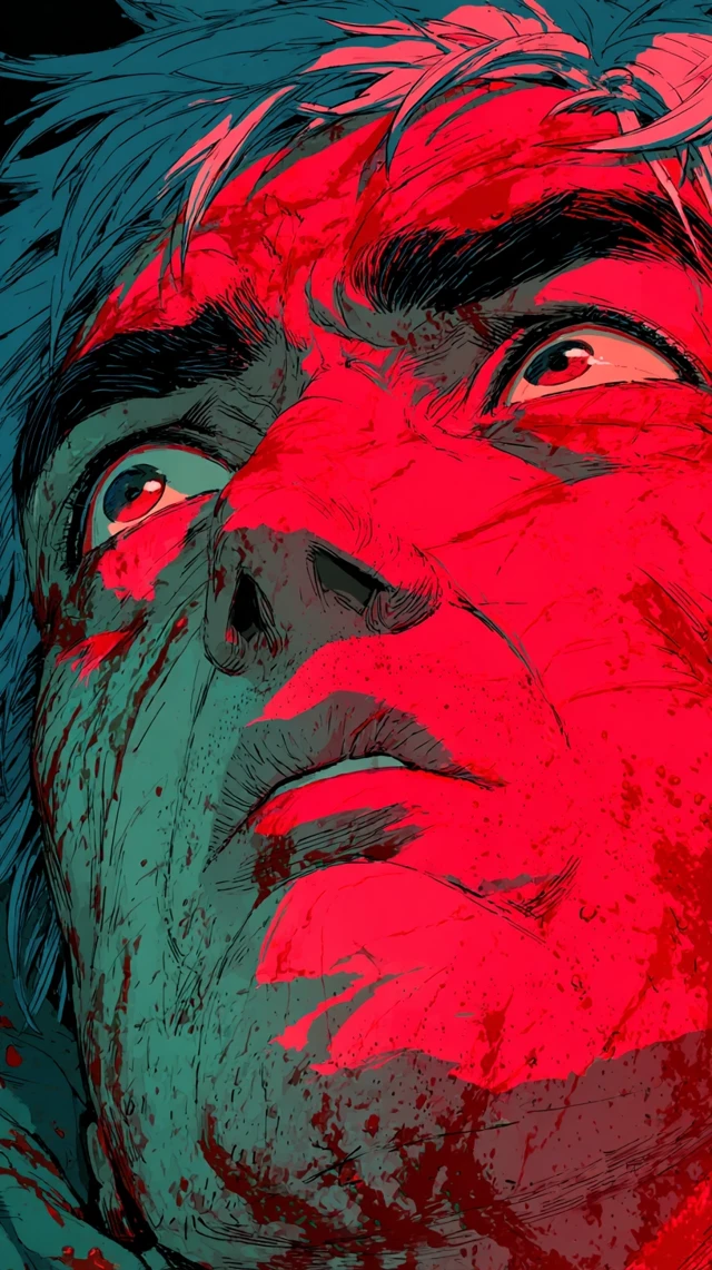 Horror Comic Art Middle-Aged Villain in Agony