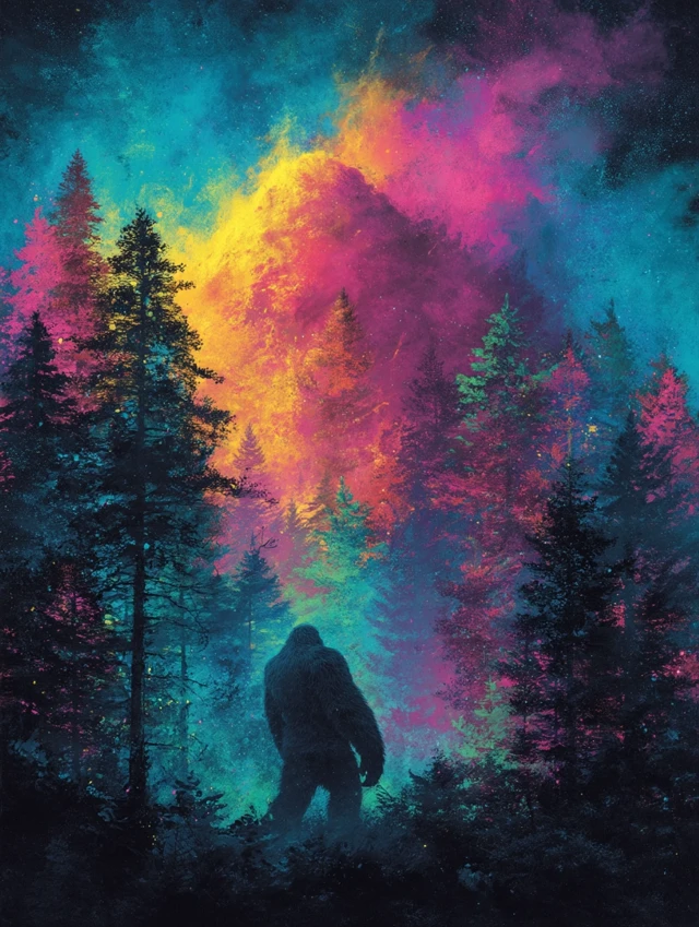 Bigfoot in the Jungle Colorful Illustration