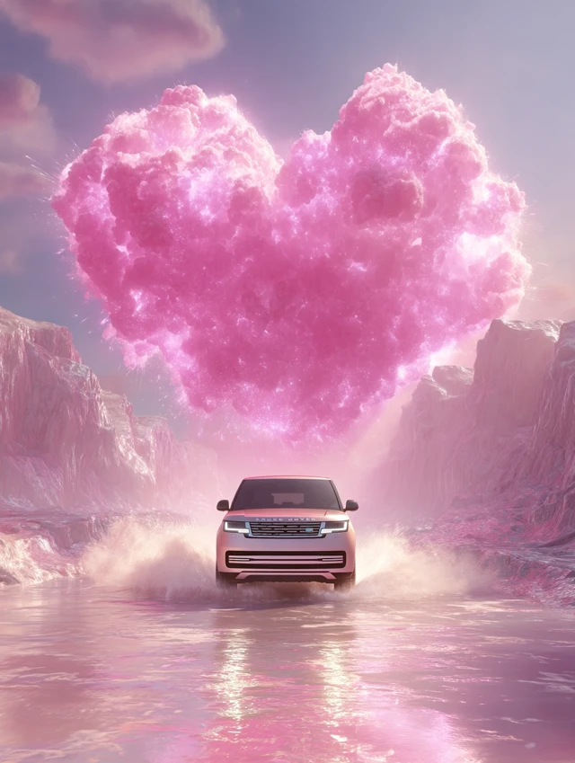 Range Rover in Pink Ocean Surreal Photography