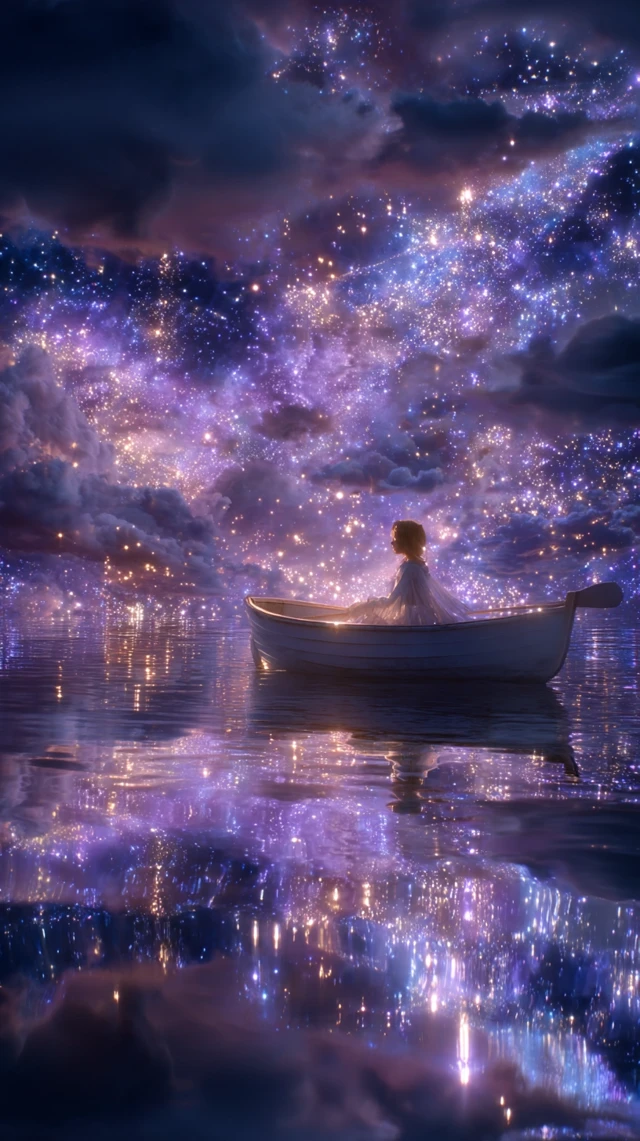 Girl in Boat Dreamy Starry Night