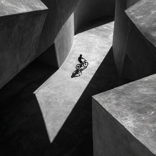 Mountain Biker in Abstract Geometric Structure