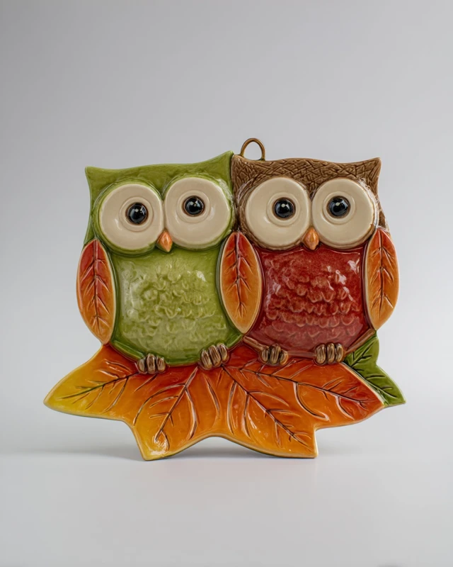 Ceramic Owl Plate Autumn Decor for Kitchen or Office
