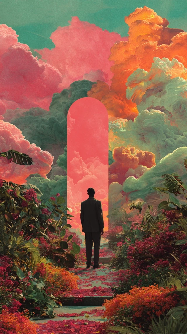 Dreamy Surreal Landscape Man and Archway