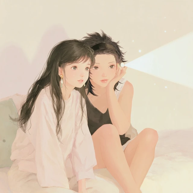Anime Girls Watching Movie Illustration