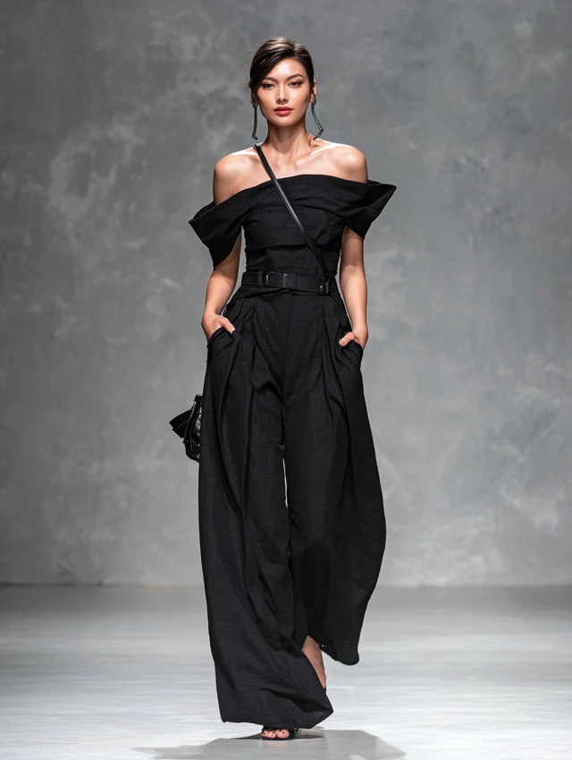 Vogue Model in Black Elegant Fashion