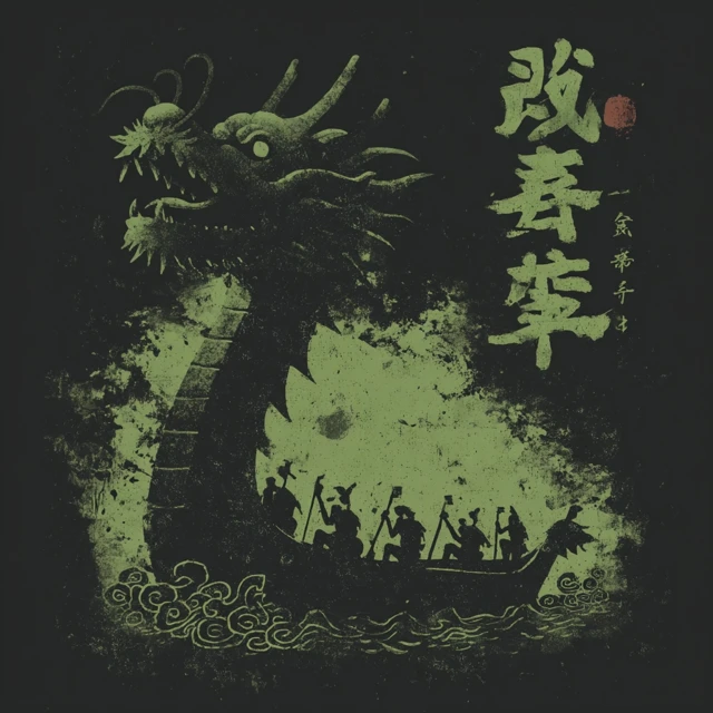 Chinese Dragon Boat Race Logo Design Vector Illustration