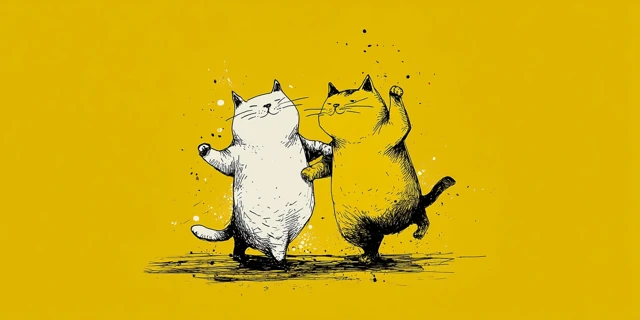 Dancing Cats Art Illustration Ralph Steadman Style