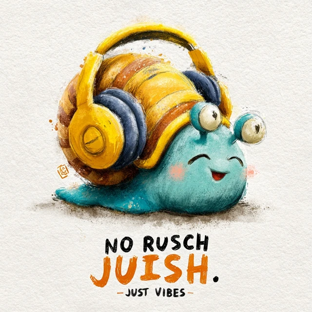 Cartoon Snail with Headphones No Rush Just Vibes