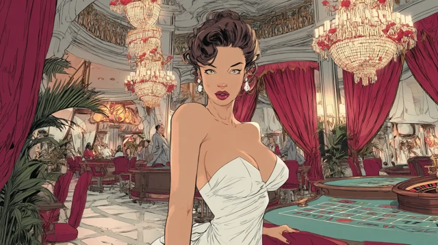 Femme Fatale in Casino 1950s Style Illustration