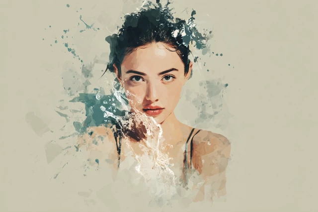 Minimalistic Woman Portrait with Splashy Tones