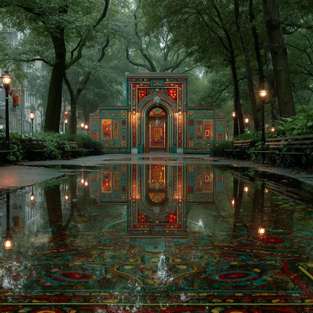 Rainy Park Scene Yayoikusama Style Art