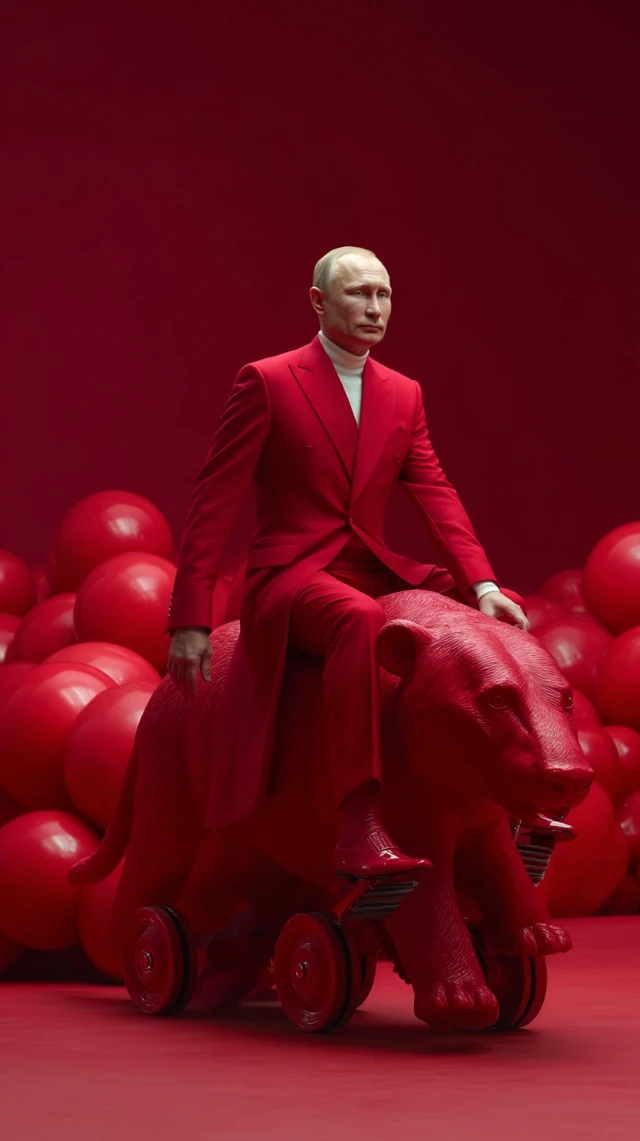 Russian Leader on a Red Toy Ride Creative Imagery