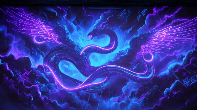 Cyberpunk Serpent Wall Mural Digital Art