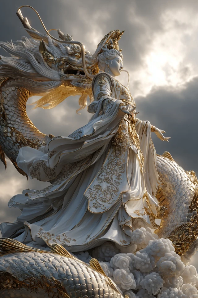 Avalokiteshvara and Dragon Divine Celestial Art