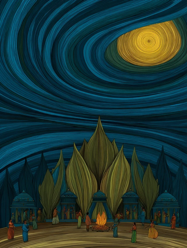 Divali Night Dance Colorful Saree Temple Art
