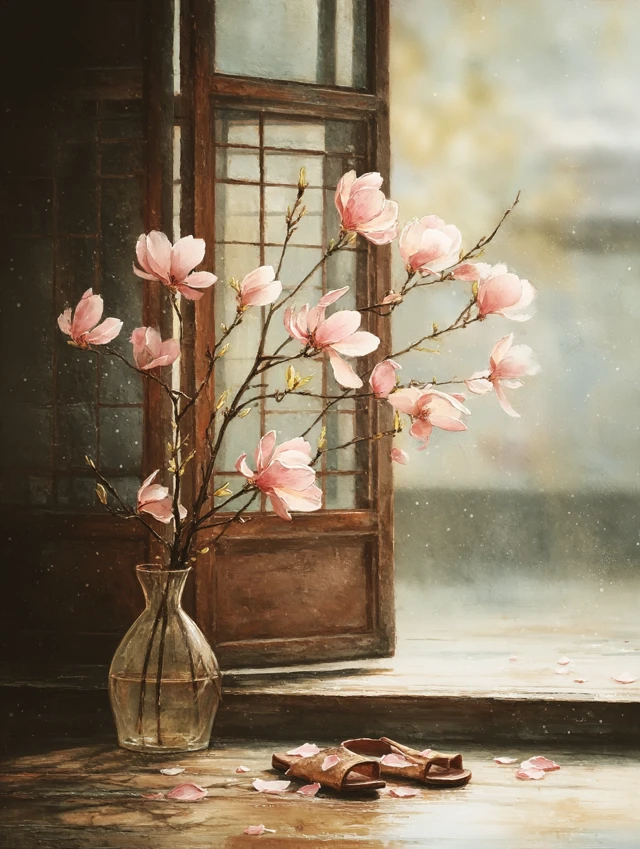 Magnolia Blossoms in Ming Style Oil Painting