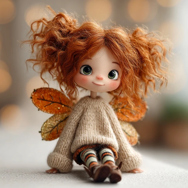 Cute Autumn Fairy Girl in Cozy Sweater