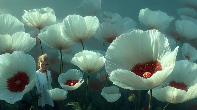 Girl in Flower Field Dreamy Disney Pixar Art