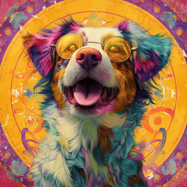 Happy Trippy Hippy Puppy Colorful Art