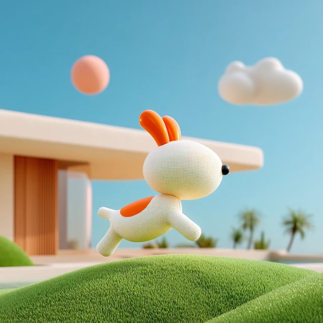 Cute 3D Dog Running in the Park - Bright Colors