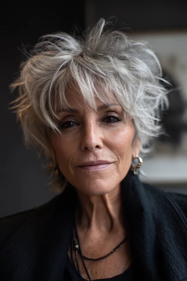 Stylish Senior Woman Salt and Pepper Hair
