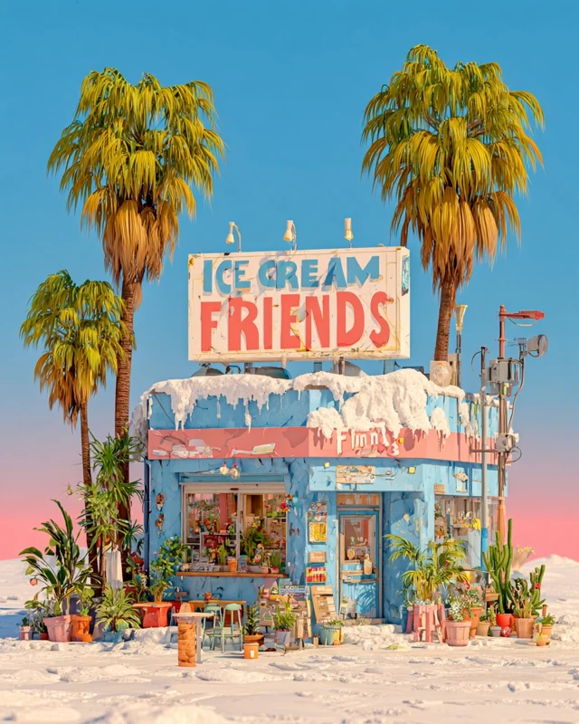 Ice Cream Friends Beach Shop Illustration