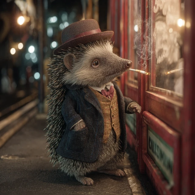 Hedgehog Gentleman Smoking Cigarette In A Bar