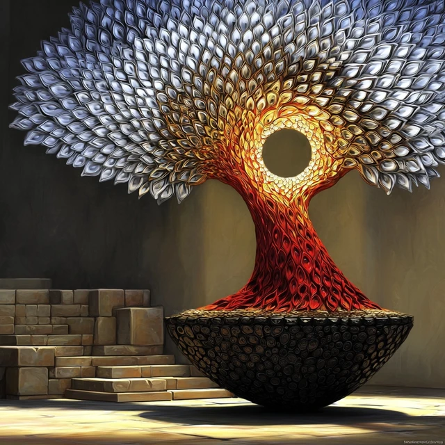 Tree of Life Blown Glass Art with Gold Fractals