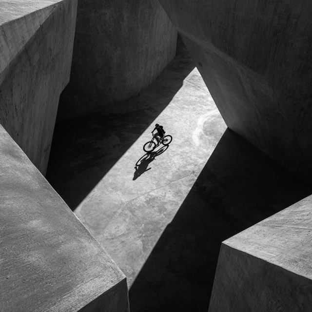 Mountain Biker in Abstract Geometric Structure