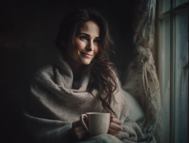 Cozy Woman with Tea by Window Photography