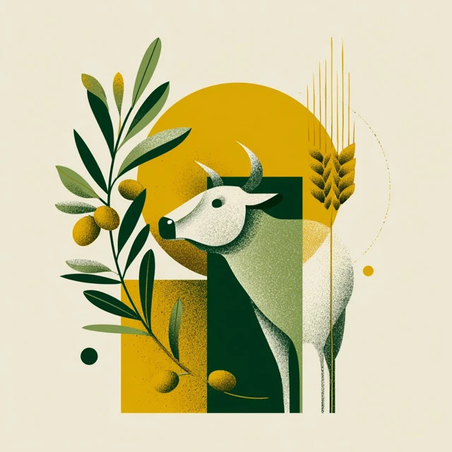 Tuscan Logo Illustration Maremma Cow Olives Wheat