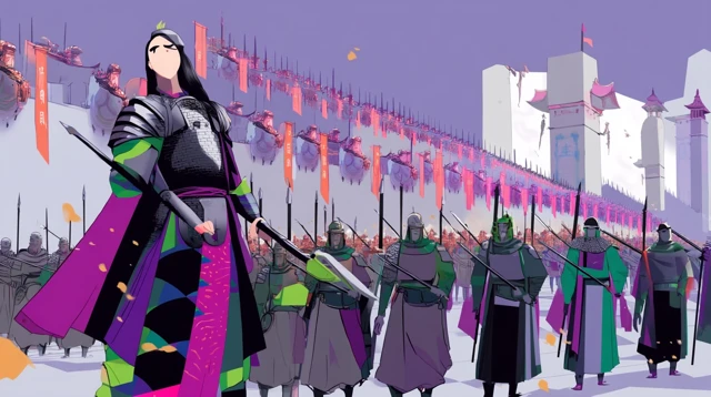Ancient War Scene Mulan General Leading Troops