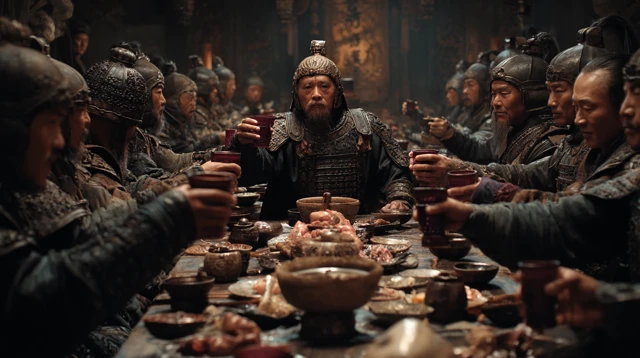 Ancient Feast Cinematic Shot in Zhang Yi Mou Style
