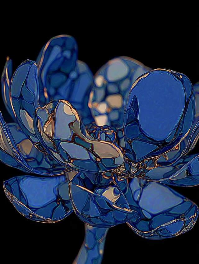 Abstract Blue Flower Art with Glass Texture