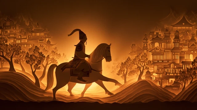 Chinese Shadow Puppetry Tang Sanzang Rides Horse