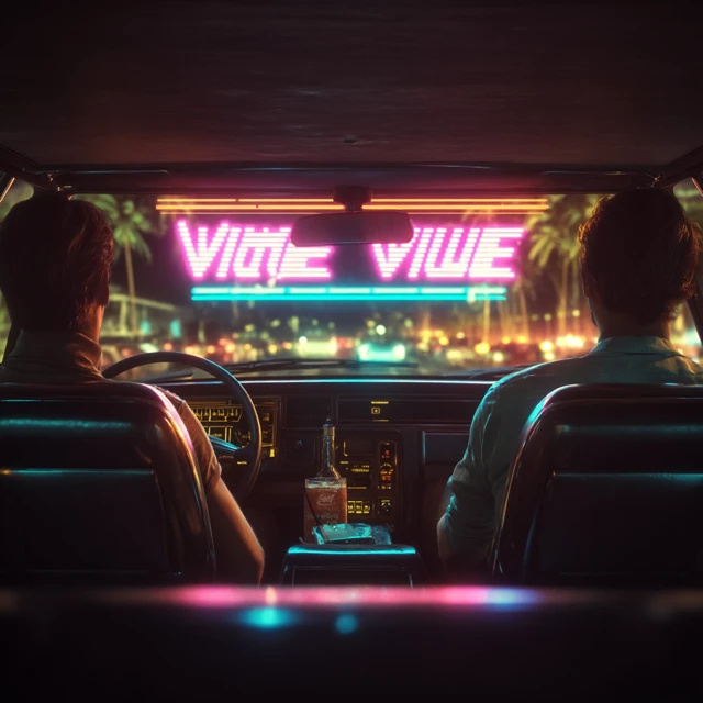 Retro Nightlife Scene Neon Lights Miami Vice Style