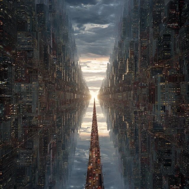 Night Cityscape Illustration with Skyscrapers and Lights