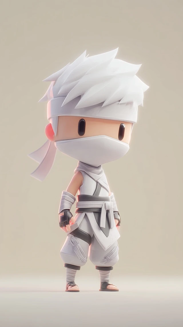 Chibi White Ninja 3D Render